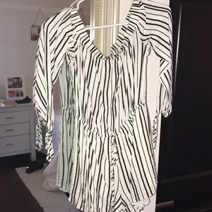 Off the shoulder striped romper